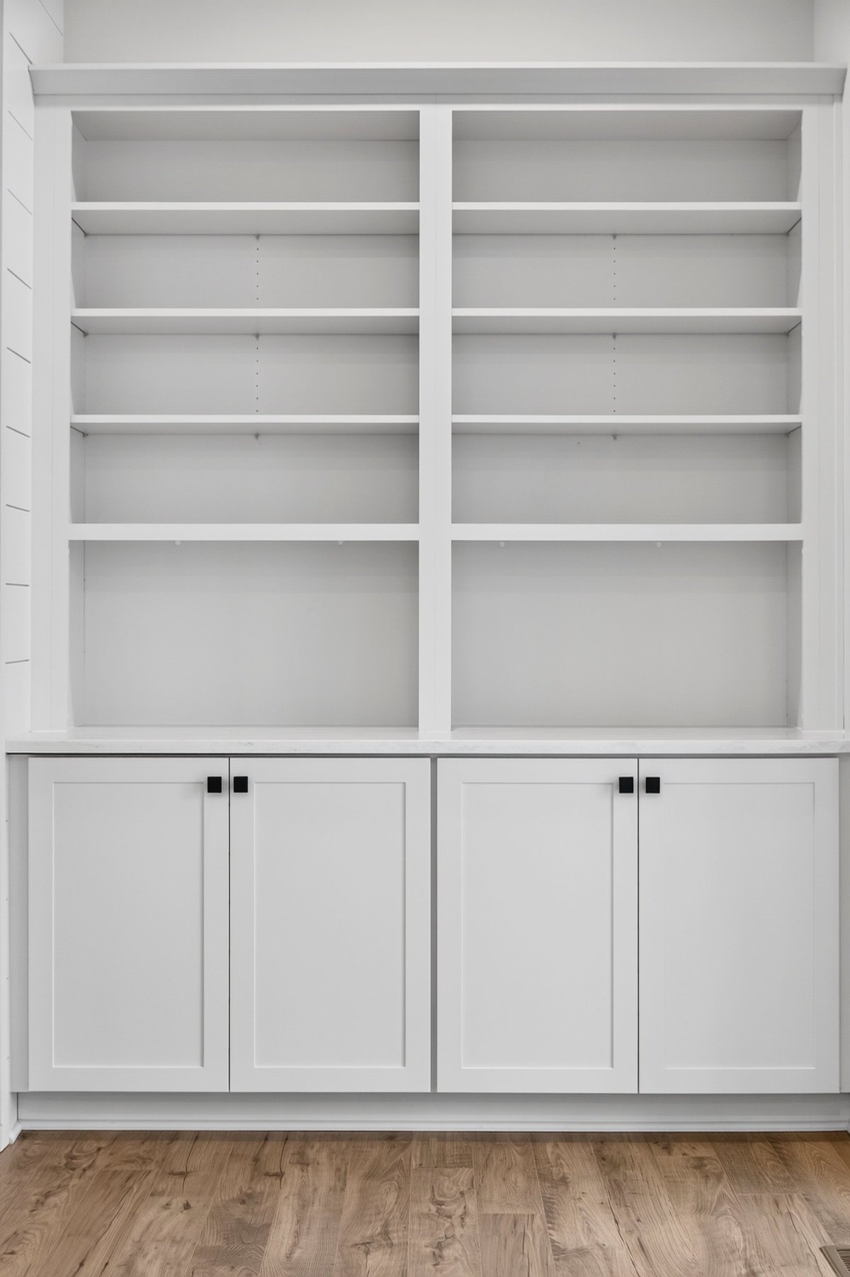 Cabinets and shelving built into the wall